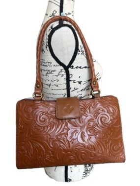 Patricia Nash. Rienzo Satchel Florence Tan Genuine Leather Tote - Cognac Brown
